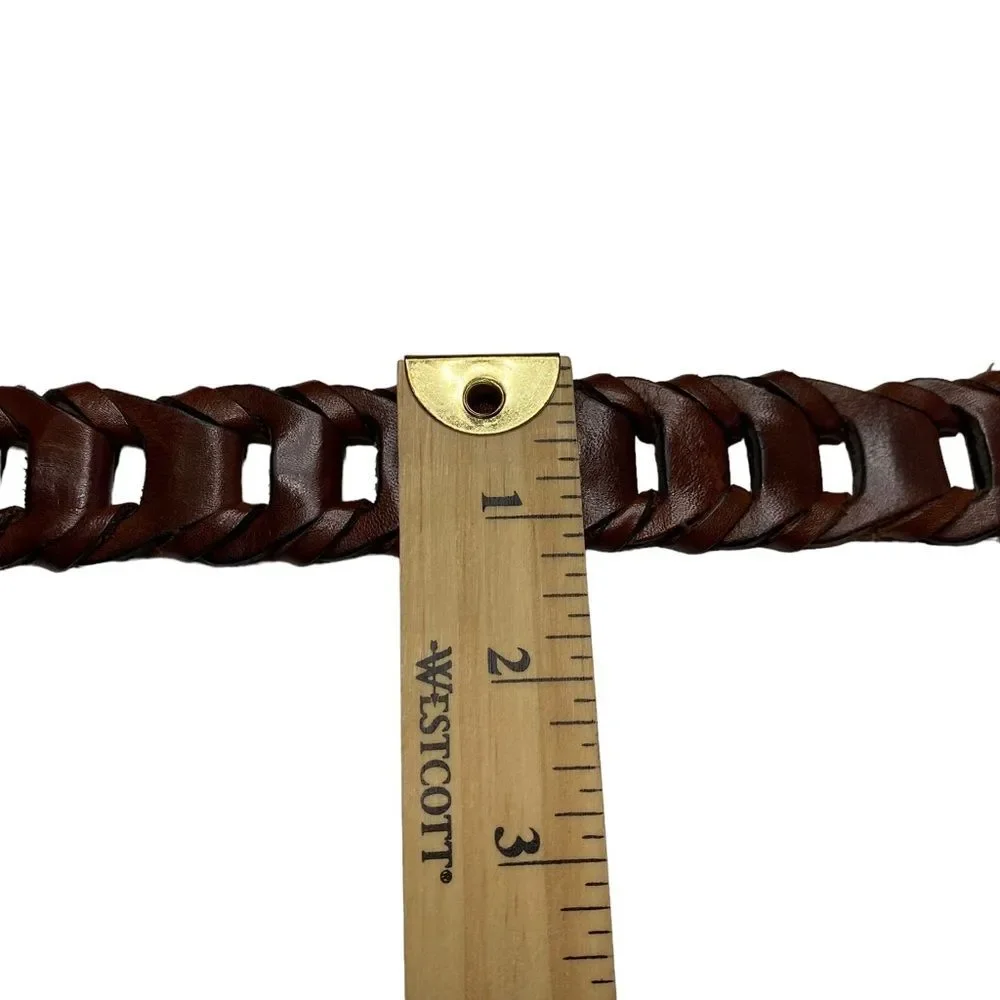 Cole Haan Men’s Brown Woven Leather Belt Solid Brass Buckle Sz 42